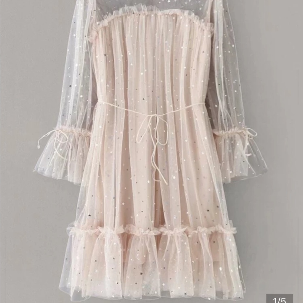 Flounce Sleeve Frill Trim Star Sequined Star Dress